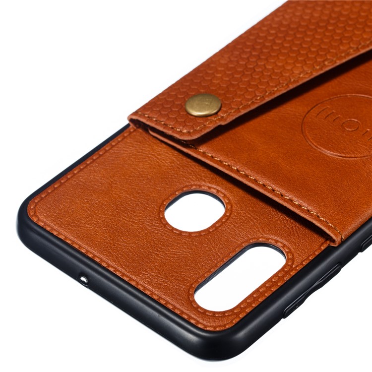Cassa Del Telefono Del Cavalletto Magnetico Rivestito Di Cuoio Dell'unità Di Elaborazione Del Supporto Di TPU Per Samsung Galaxy A20 / A30 - Marrone-4