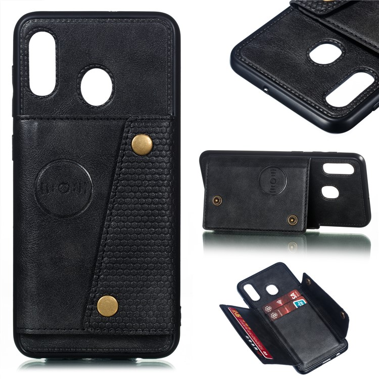 PU Leder Beschichteter TPU Kartenhalter Magnetischer Kickstand Telefonkasten Für Samsung Galaxy A20 / A30 - Schwarz-1
