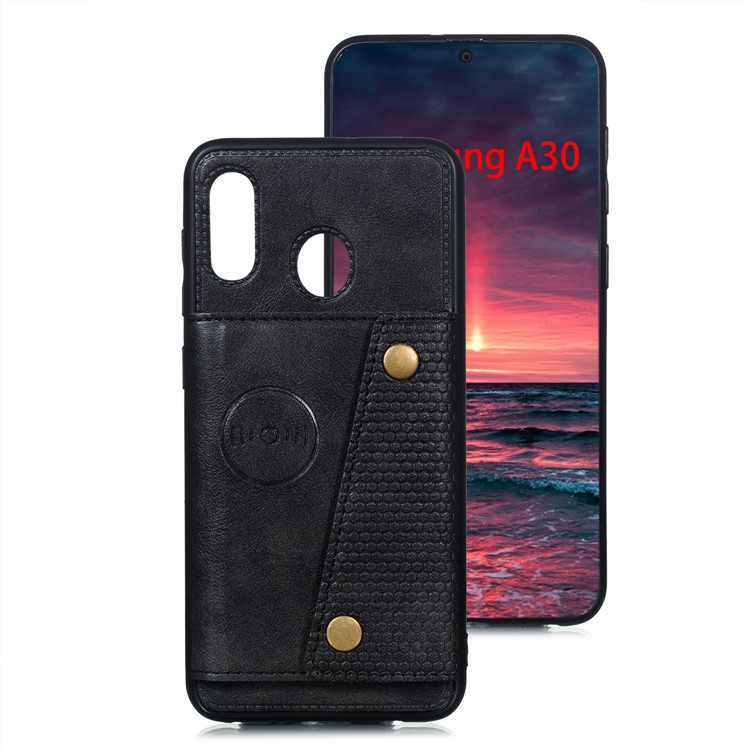 PU Leder Beschichteter TPU Kartenhalter Magnetischer Kickstand Telefonkasten Für Samsung Galaxy A20 / A30 - Schwarz-2