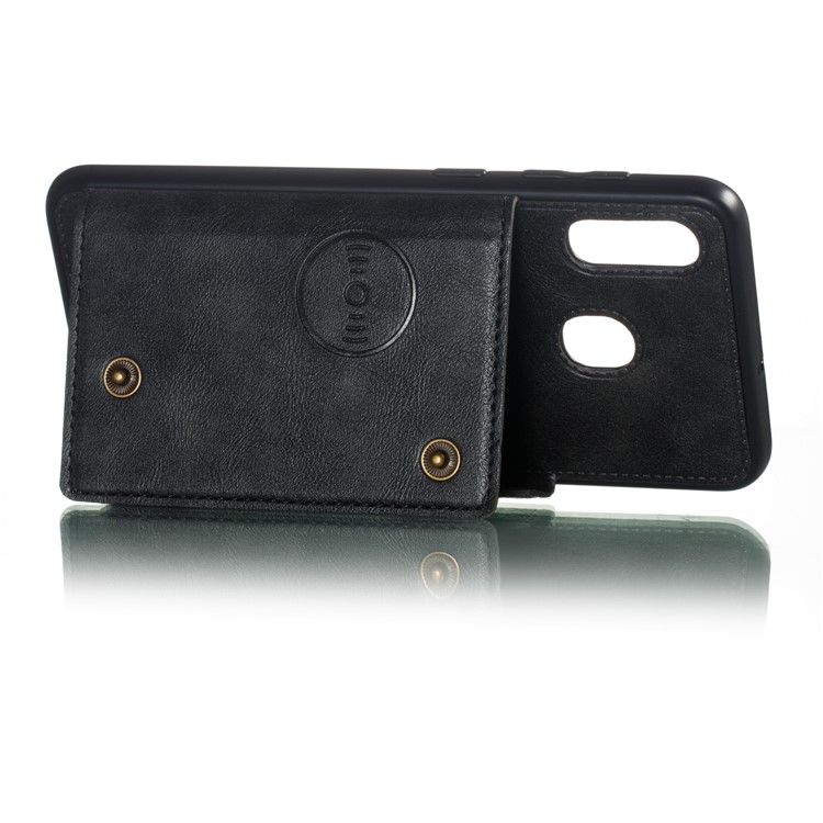 PU Leder Beschichteter TPU Kartenhalter Magnetischer Kickstand Telefonkasten Für Samsung Galaxy A20 / A30 - Schwarz-5