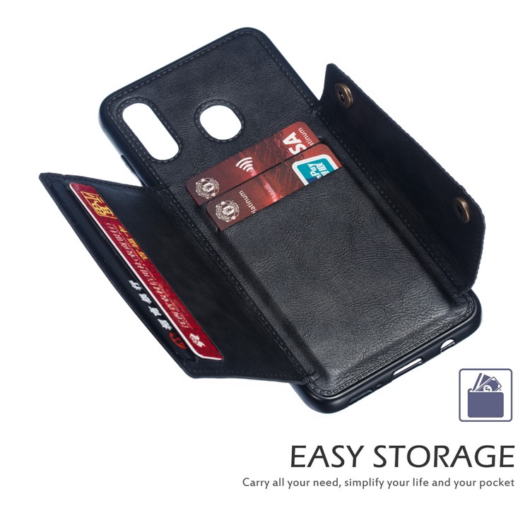 PU Leder Beschichteter TPU Kartenhalter Magnetischer Kickstand Telefonkasten Für Samsung Galaxy A20 / A30 - Schwarz-6