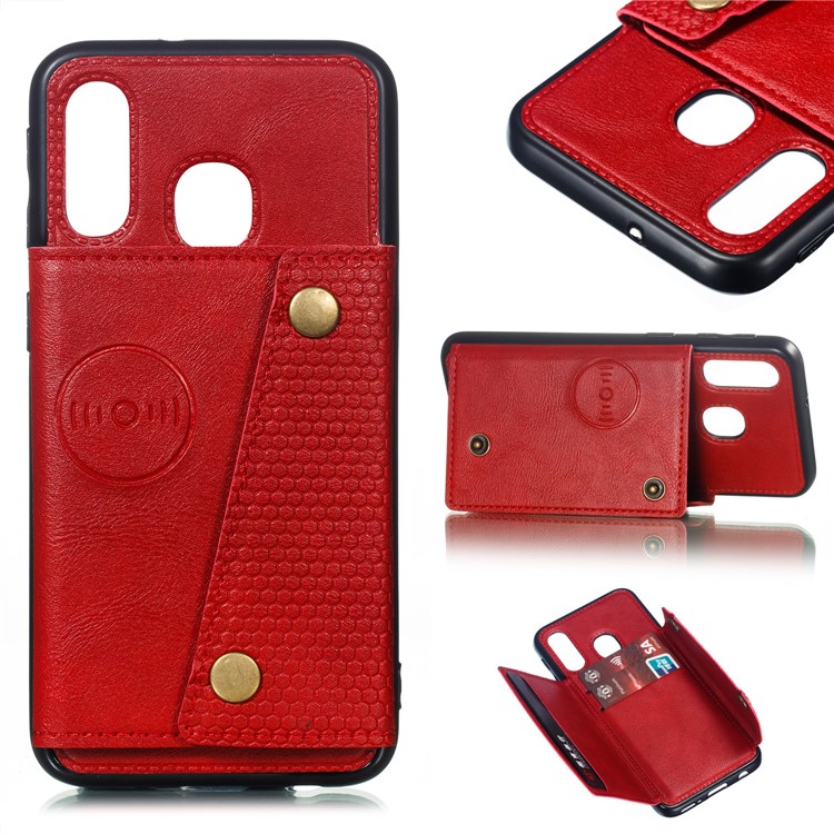 PU Leather Card Holder Magnetic Phone Case for Samsung Galaxy A40 - Red-1