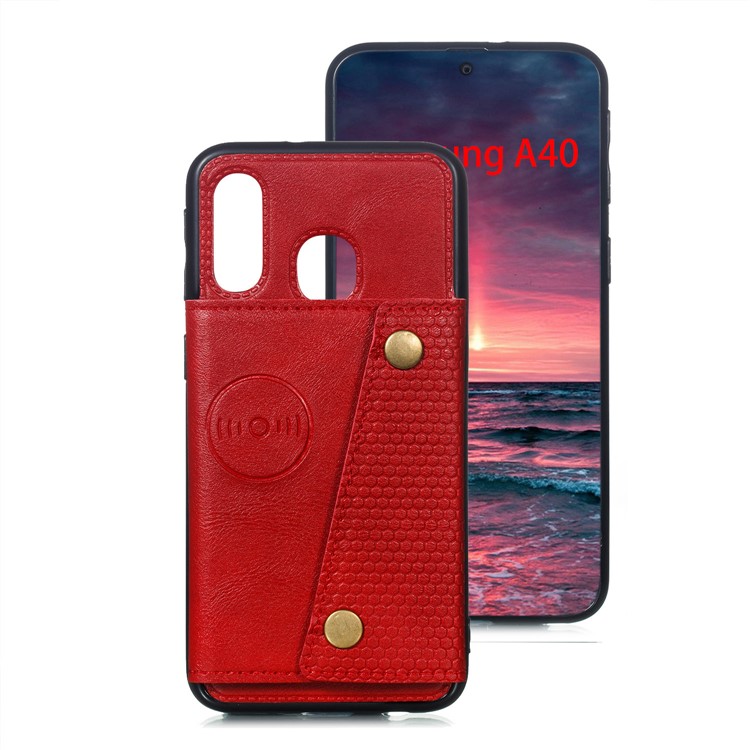 PU Leather Card Holder Magnetic Phone Case for Samsung Galaxy A40 - Red-2