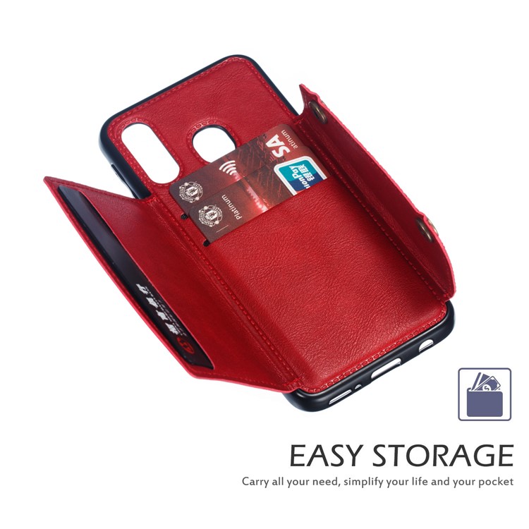 PU Leather Card Holder Magnetic Phone Case for Samsung Galaxy A40 - Red-7