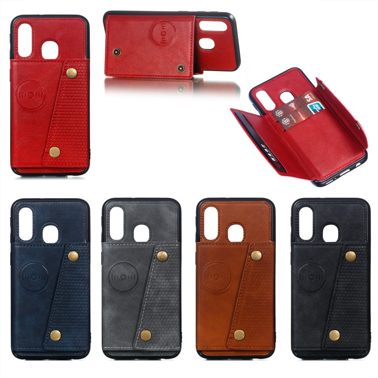 PU Leather Card Holder Magnetic Phone Case for Samsung Galaxy A40 - Red-9