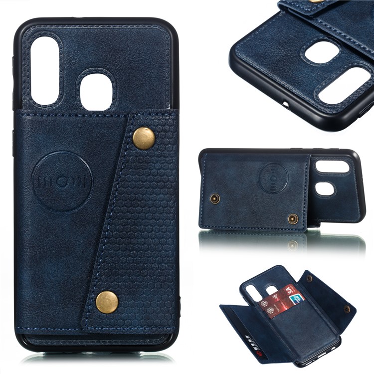 PU Leather Card Holder Magnetic Phone Case for Samsung Galaxy A40 - Blue-1