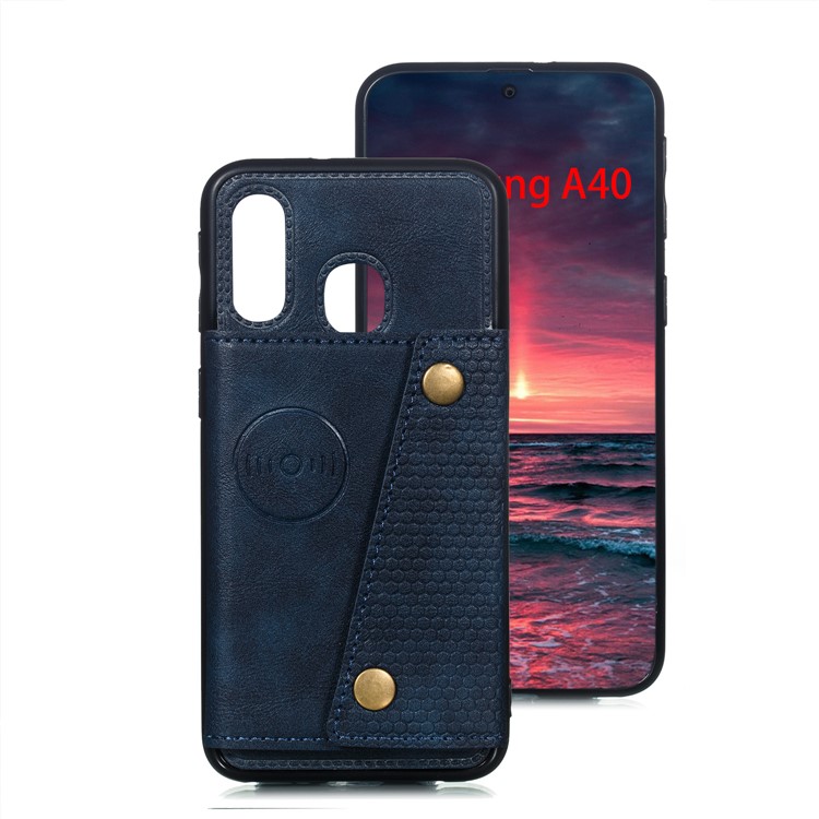 PU Leather Card Holder Magnetic Phone Case for Samsung Galaxy A40 - Blue-2