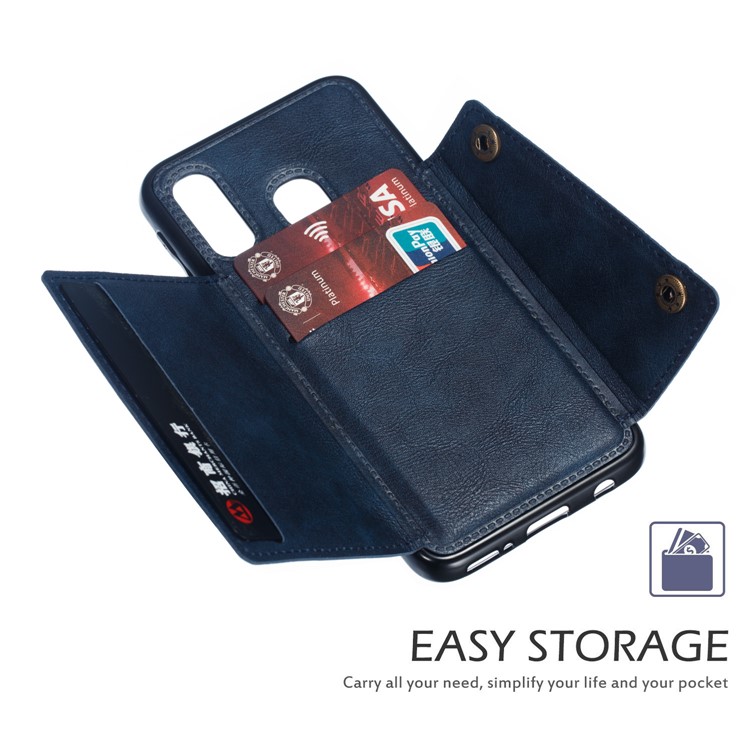 PU Leather Card Holder Magnetic Phone Case for Samsung Galaxy A40 - Blue-6