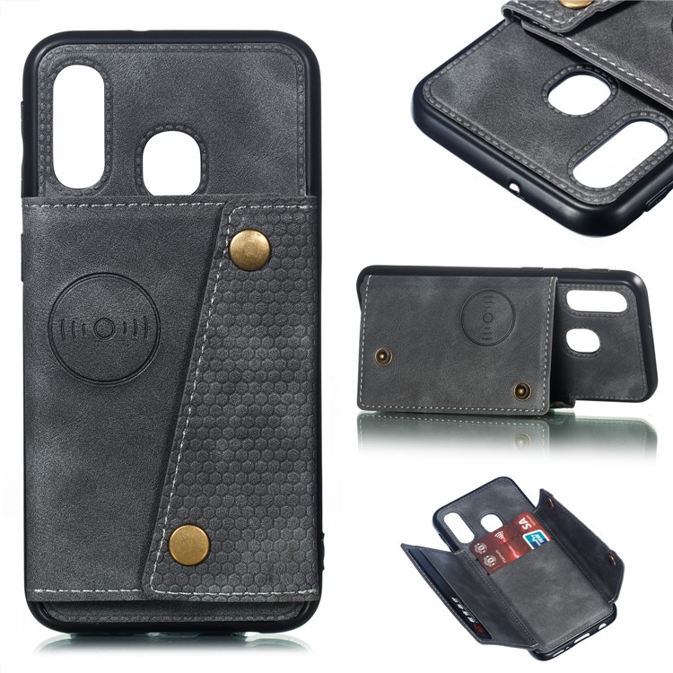 PU Leather Card Holder Magnetic Phone Case for Samsung Galaxy A40 - Grey-1