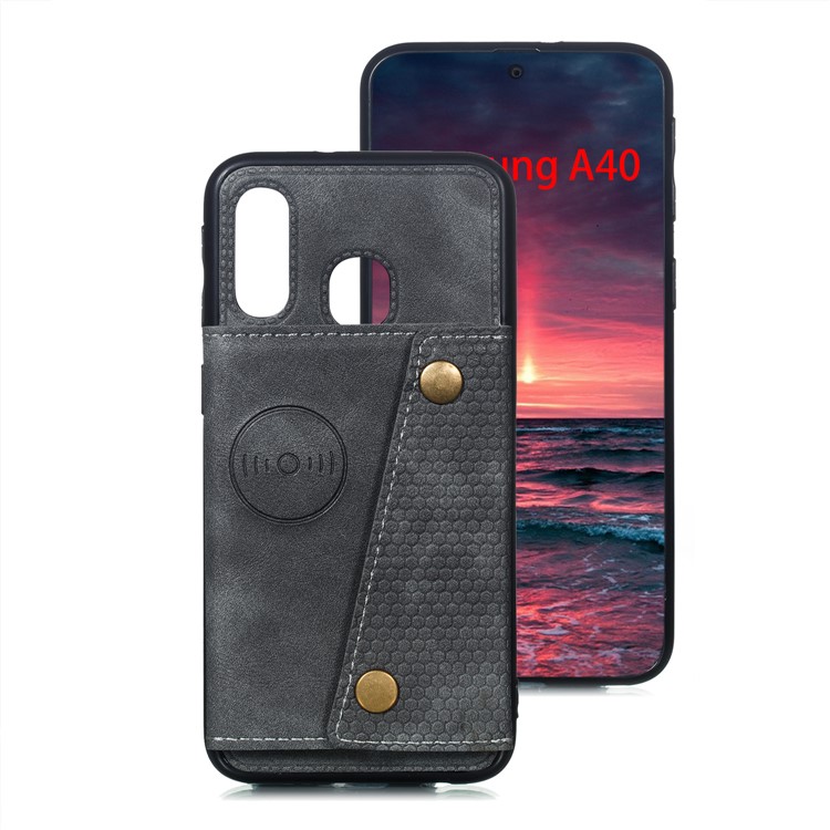 PU Leather Card Holder Magnetic Phone Case for Samsung Galaxy A40 - Grey-2