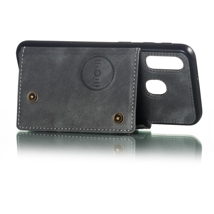 PU Leather Card Holder Magnetic Phone Case for Samsung Galaxy A40 - Grey-5