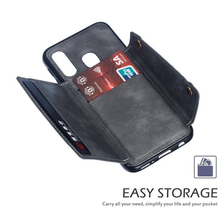 PU Leather Card Holder Magnetic Phone Case for Samsung Galaxy A40 - Grey-6