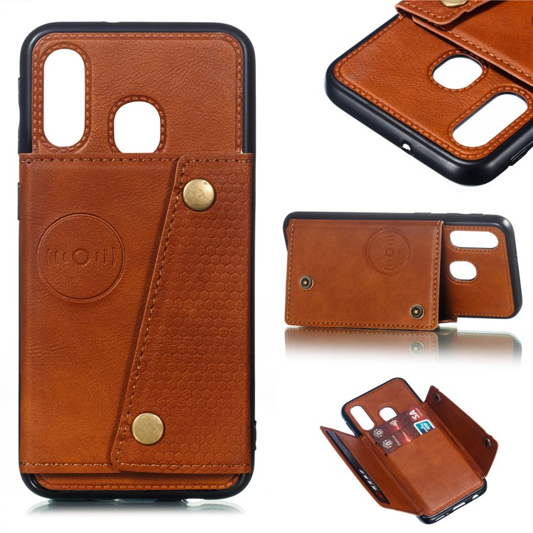 PU Leather Card Holder Magnetic Phone Case for Samsung Galaxy A40 - Brown-1