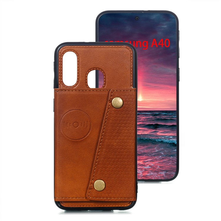 PU Leather Card Holder Magnetic Phone Case for Samsung Galaxy A40 - Brown-2