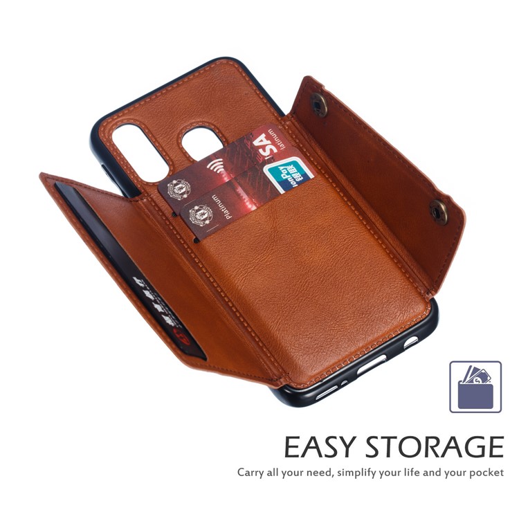 PU Leather Card Holder Magnetic Phone Case for Samsung Galaxy A40 - Brown-6