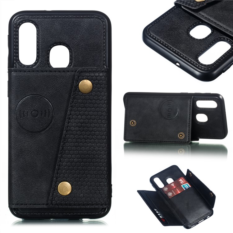 PU Leather Card Holder Magnetic Phone Case for Samsung Galaxy A40 - Black-1