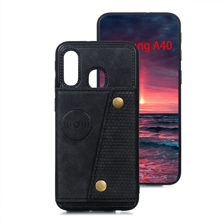 PU Leather Card Holder Magnetic Phone Case for Samsung Galaxy A40 - Black-2