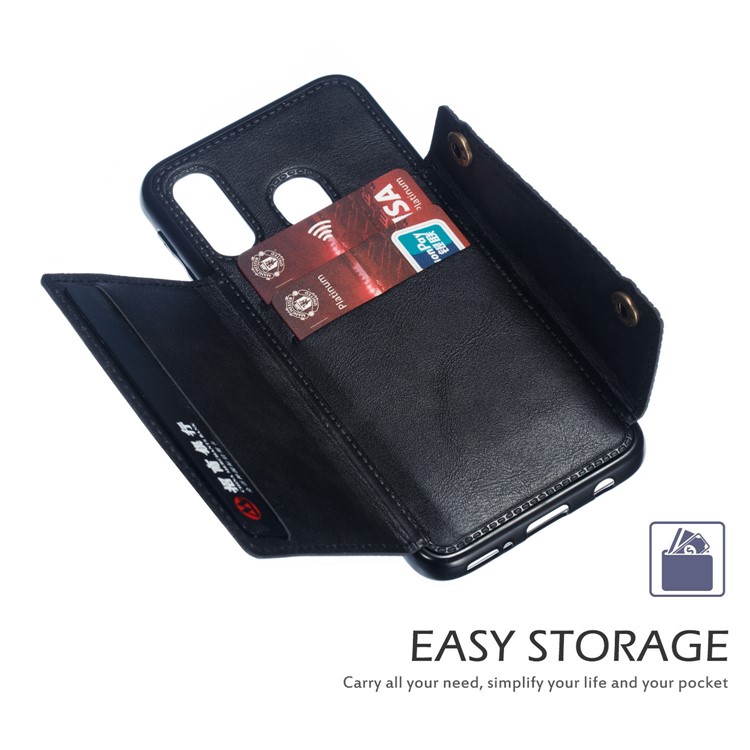 PU Leather Card Holder Magnetic Phone Case for Samsung Galaxy A40 - Black-6