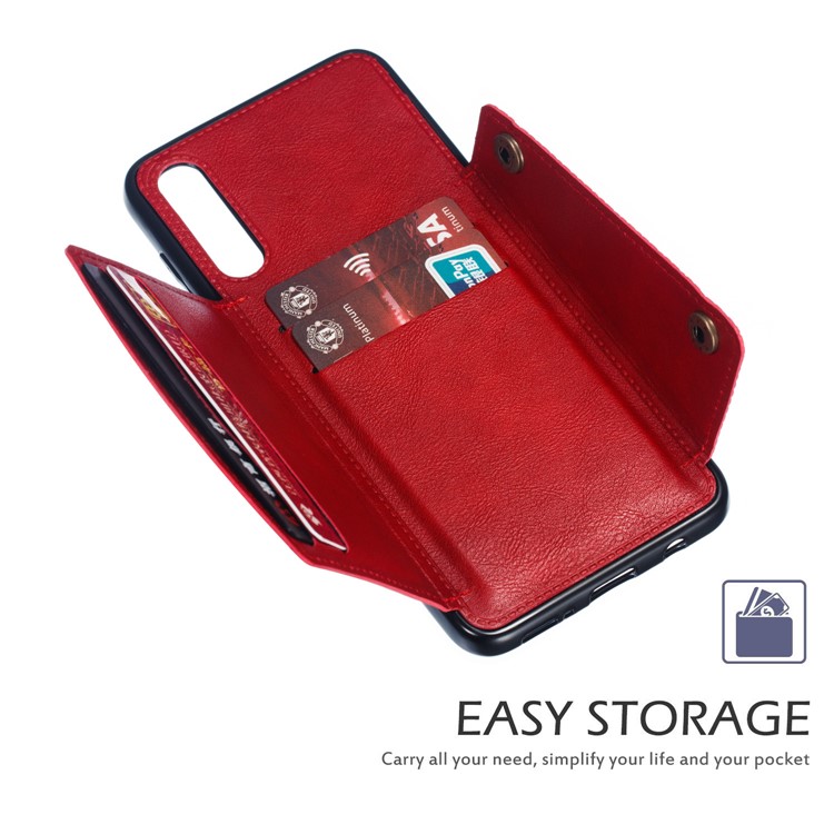 Leather Card Holder Magnetic Car Phone Holder Case for Samsung Galaxy A50 - Red-7