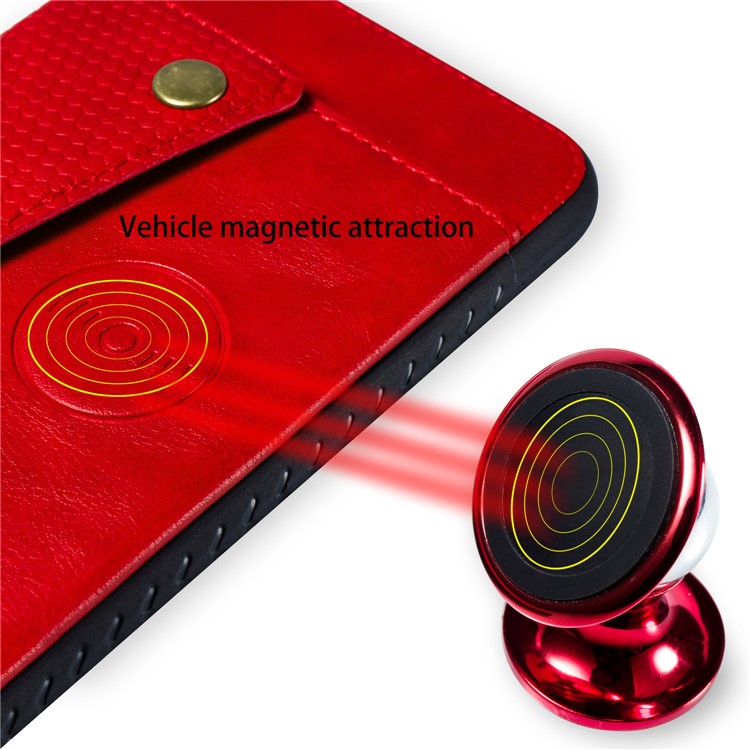 Leather Card Holder Magnetic Car Phone Holder Case for Samsung Galaxy A50 - Red-8