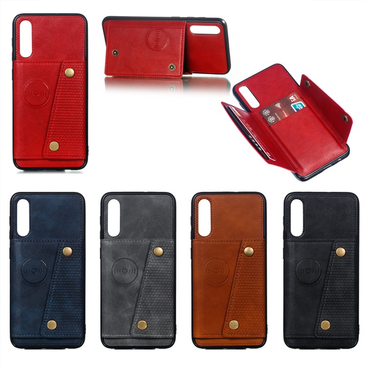 Leather Card Holder Magnetic Car Phone Holder Case for Samsung Galaxy A50 - Red-9