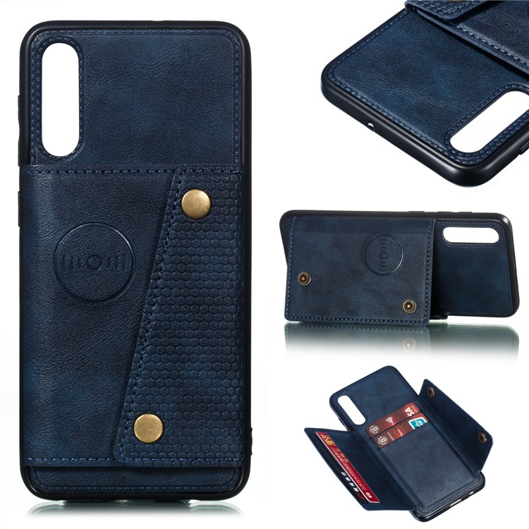 Leather Card Holder Magnetic Car Phone Holder Case for Samsung Galaxy A50 - Blue-1