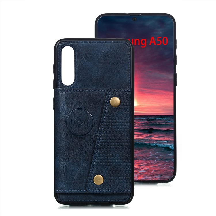 Leather Card Holder Magnetic Car Phone Holder Case for Samsung Galaxy A50 - Blue-2