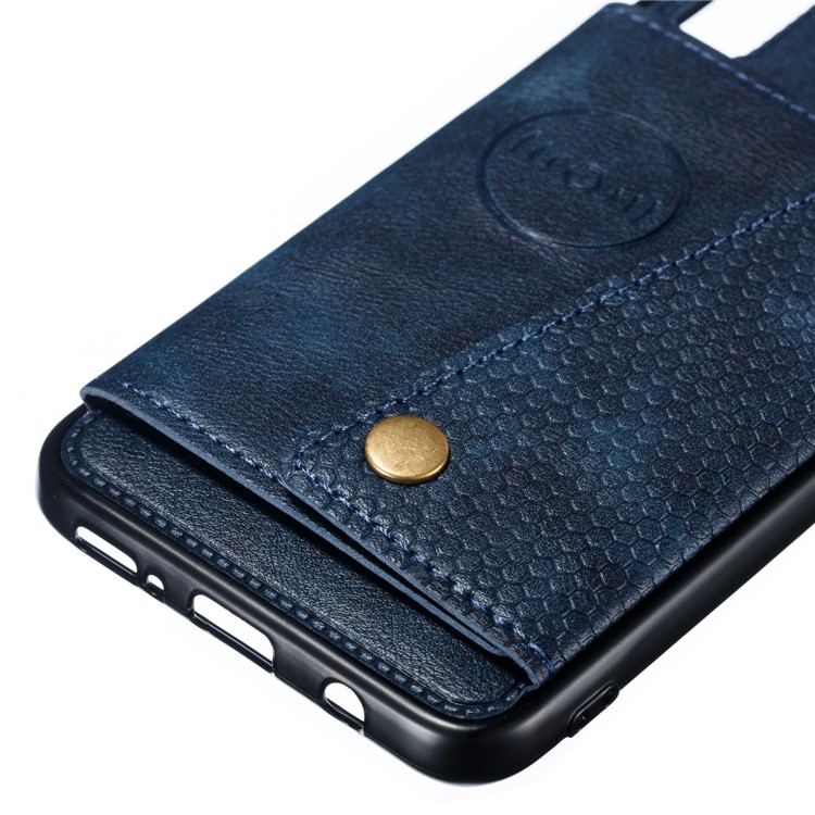 Leather Card Holder Magnetic Car Phone Holder Case for Samsung Galaxy A50 - Blue-3