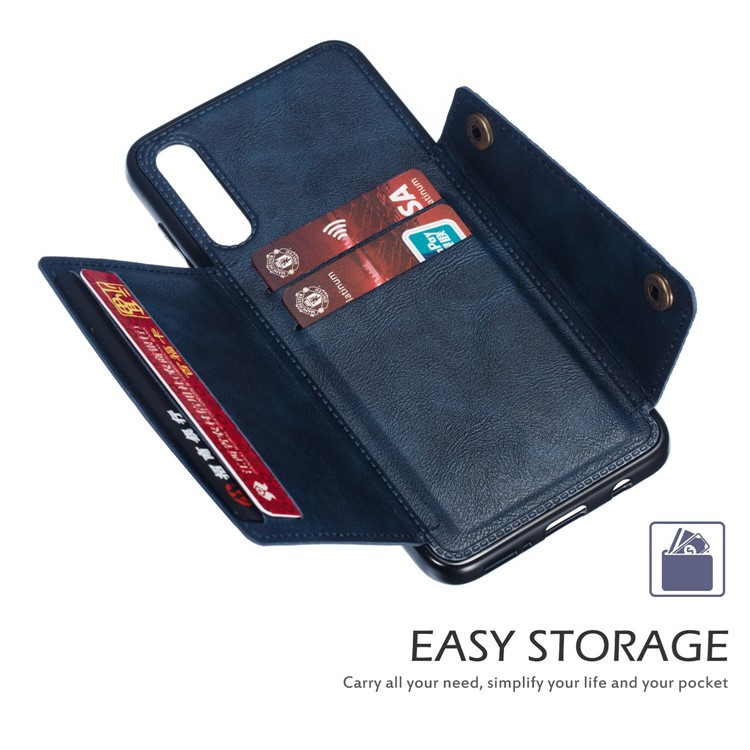 Leather Card Holder Magnetic Car Phone Holder Case for Samsung Galaxy A50 - Blue-6