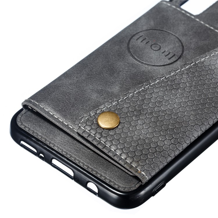 Leather Card Holder Magnetic Car Phone Holder Case for Samsung Galaxy A50 - Grey-3