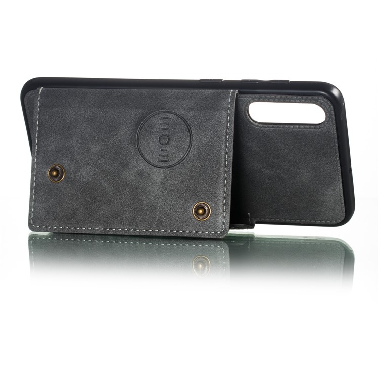 Leather Card Holder Magnetic Car Phone Holder Case for Samsung Galaxy A50 - Grey-5