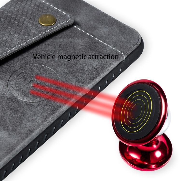Leather Card Holder Magnetic Car Phone Holder Case for Samsung Galaxy A50 - Grey-7
