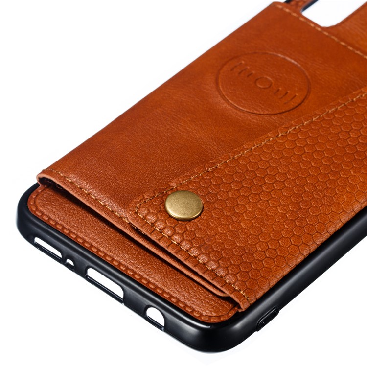 Leather Card Holder Magnetic Car Phone Holder Case for Samsung Galaxy A50 - Brown-3