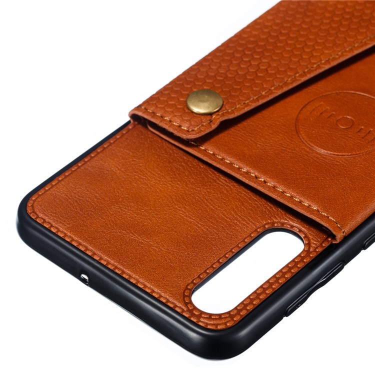 Leather Card Holder Magnetic Car Phone Holder Case for Samsung Galaxy A50 - Brown-4
