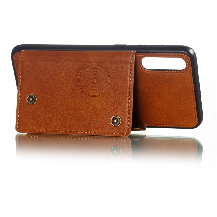 Leather Card Holder Magnetic Car Phone Holder Case for Samsung Galaxy A50 - Brown-5