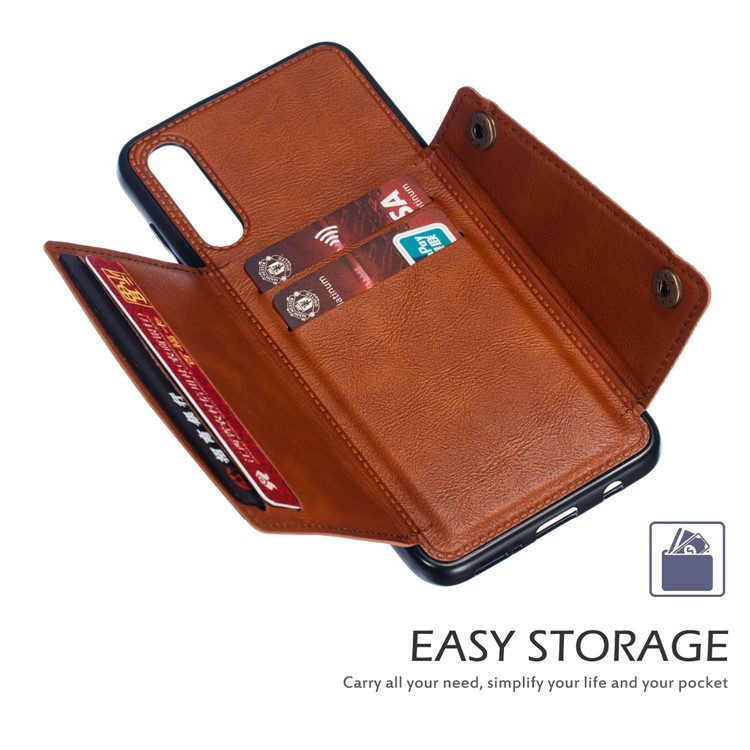 Leather Card Holder Magnetic Car Phone Holder Case for Samsung Galaxy A50 - Brown-6