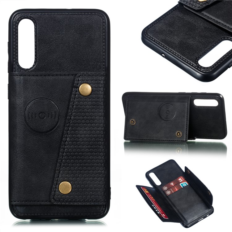 Leather Card Holder Magnetic Car Phone Holder Case for Samsung Galaxy A50 - Black-1