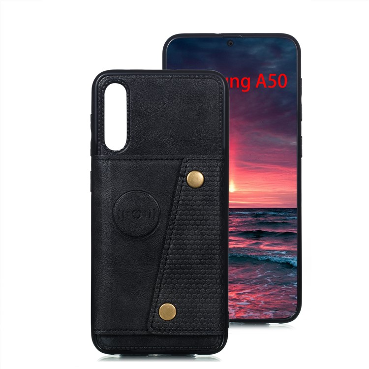 Leather Card Holder Magnetic Car Phone Holder Case for Samsung Galaxy A50 - Black-2