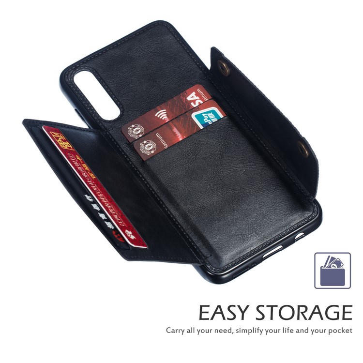 Leather Card Holder Magnetic Car Phone Holder Case for Samsung Galaxy A50 - Black-6
