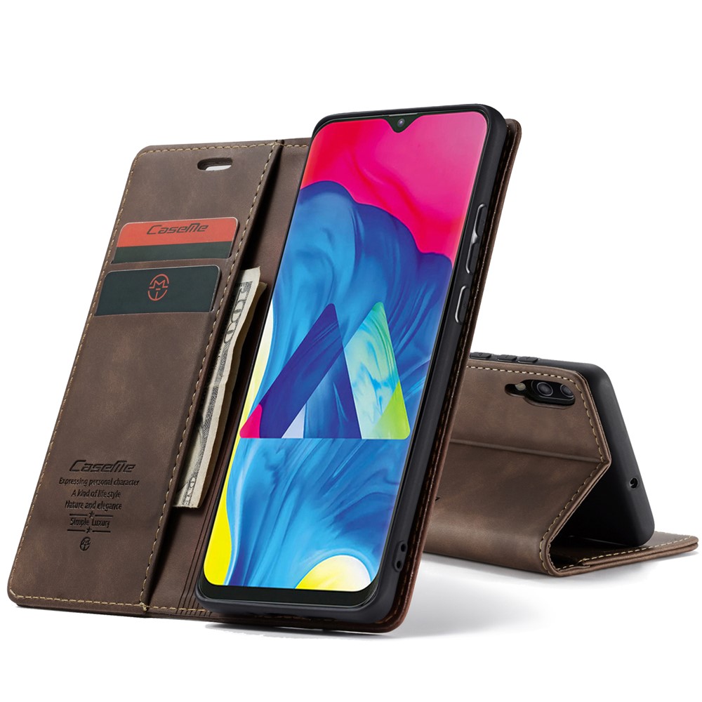 CASEME 013 Series for Samsung Galaxy M10 Retro Flip Leather Phone Case - Coffee