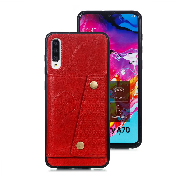 PU Leather Coated TPU Card Holder Magnetic Kickstand Phone Case for Samsung Galaxy A70 - Red-2