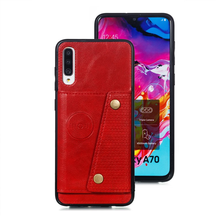 PU Leather Coated TPU Card Holder Magnetic Kickstand Phone Case for Samsung Galaxy A70 -  Red-2