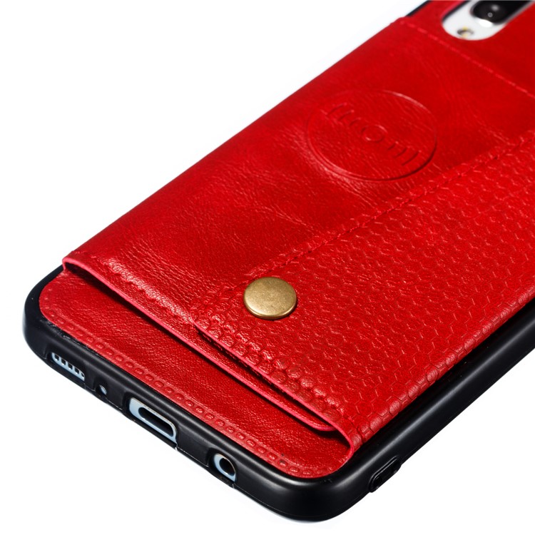 PU Leather Coated TPU Card Holder Magnetic Kickstand Phone Case for Samsung Galaxy A70 -  Red-4