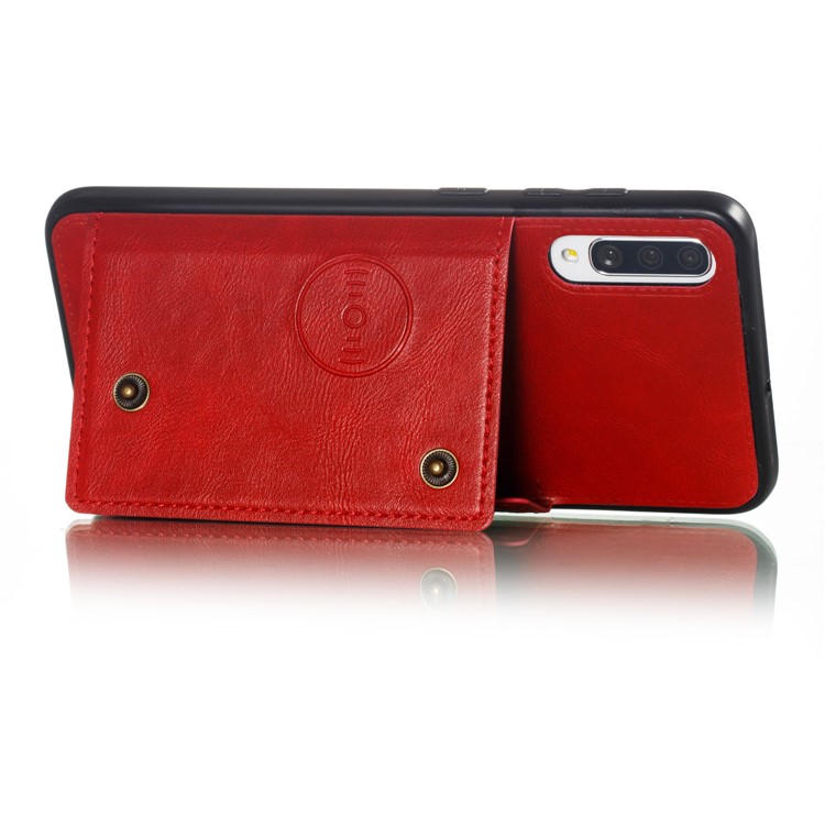 PU Leather Coated TPU Card Holder Magnetic Kickstand Phone Case for Samsung Galaxy A70 -  Red-6