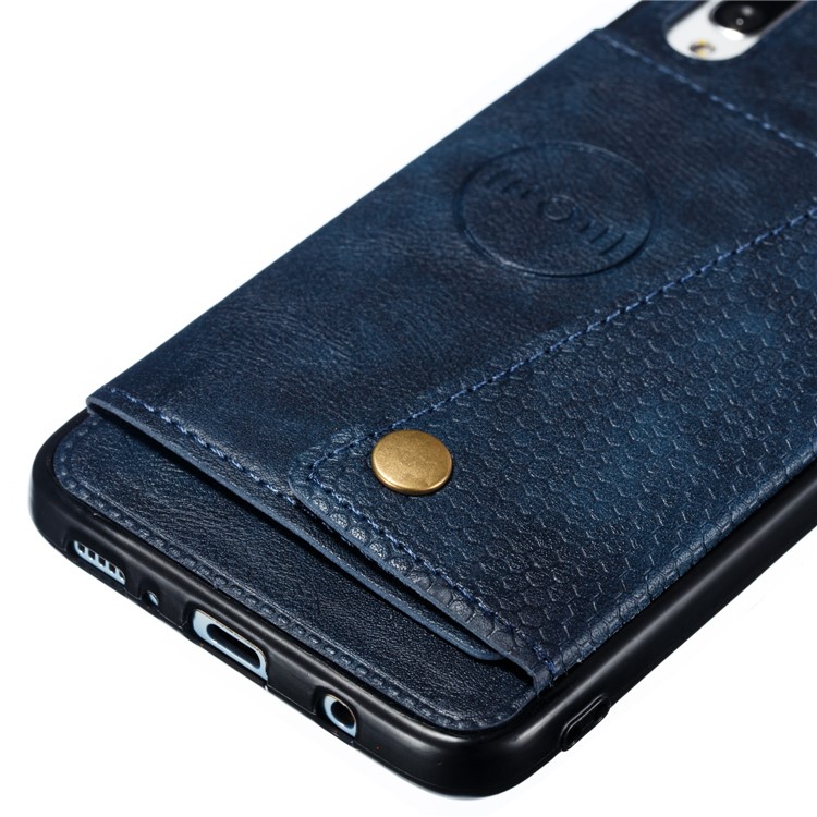 PU Leather Coated TPU Card Holder Magnetic Kickstand Phone Case for Samsung Galaxy A70 - Blue-3
