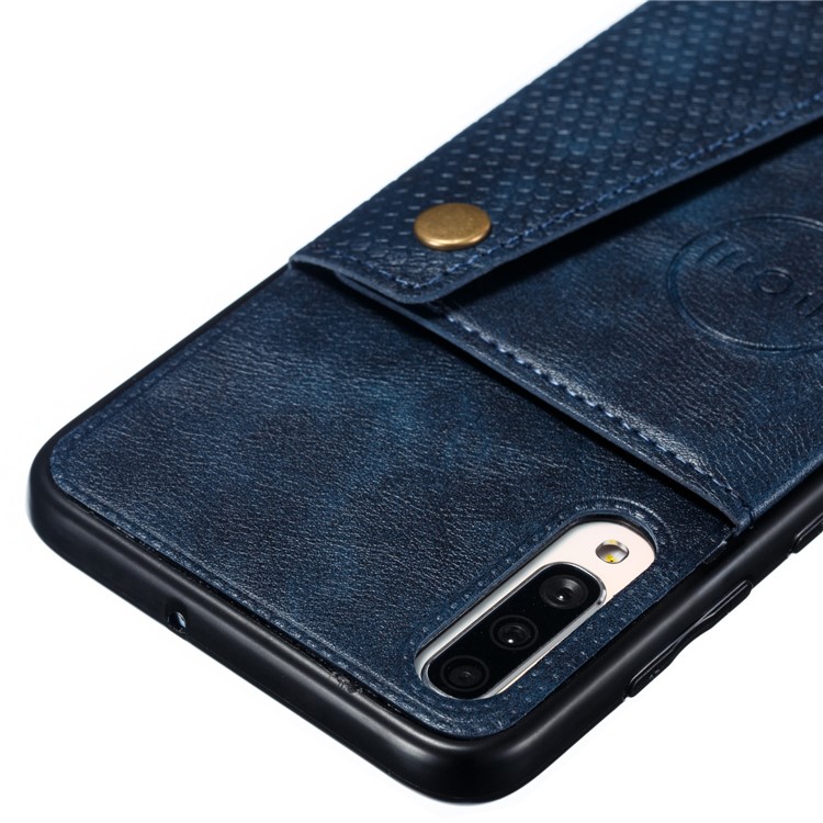 PU Leather Coated TPU Card Holder Magnetic Kickstand Phone Case for Samsung Galaxy A70 - Blue-4