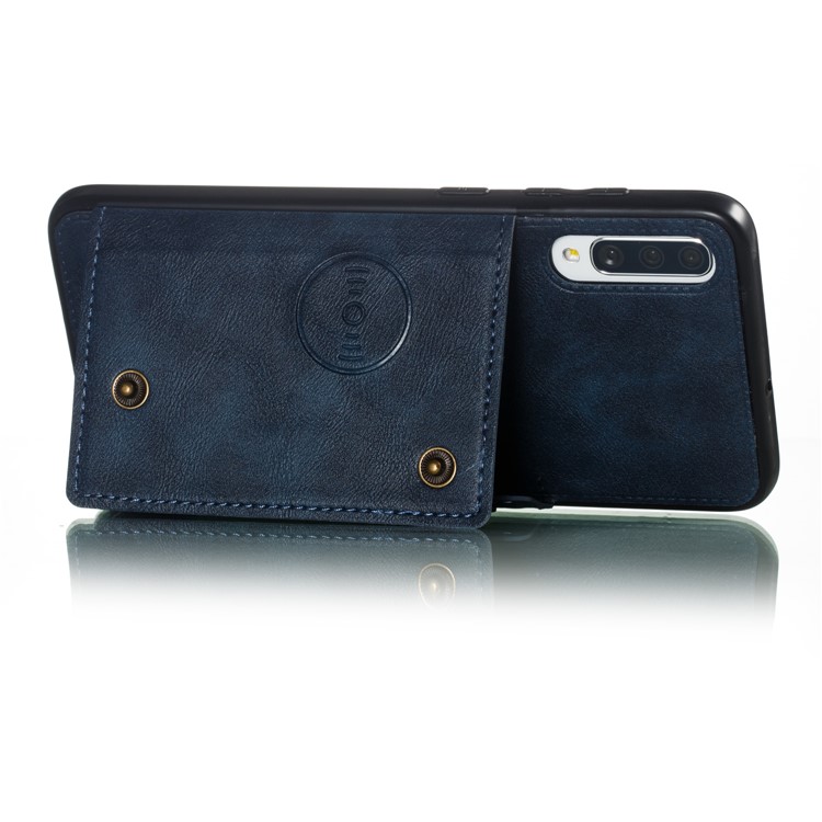 PU Leather Coated TPU Card Holder Magnetic Kickstand Phone Case for Samsung Galaxy A70 - Blue-5