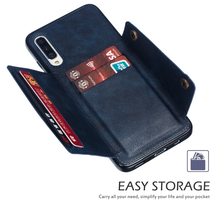 PU Leather Coated TPU Card Holder Magnetic Kickstand Phone Case for Samsung Galaxy A70 - Blue-6