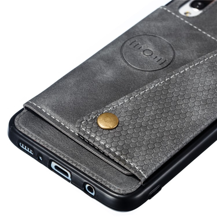 PU De Couro Revestido De Titular Do Cartão TPU Magnetic Kickstand Phone Case Para Samsung Galaxy A70 - Cinzento-3
