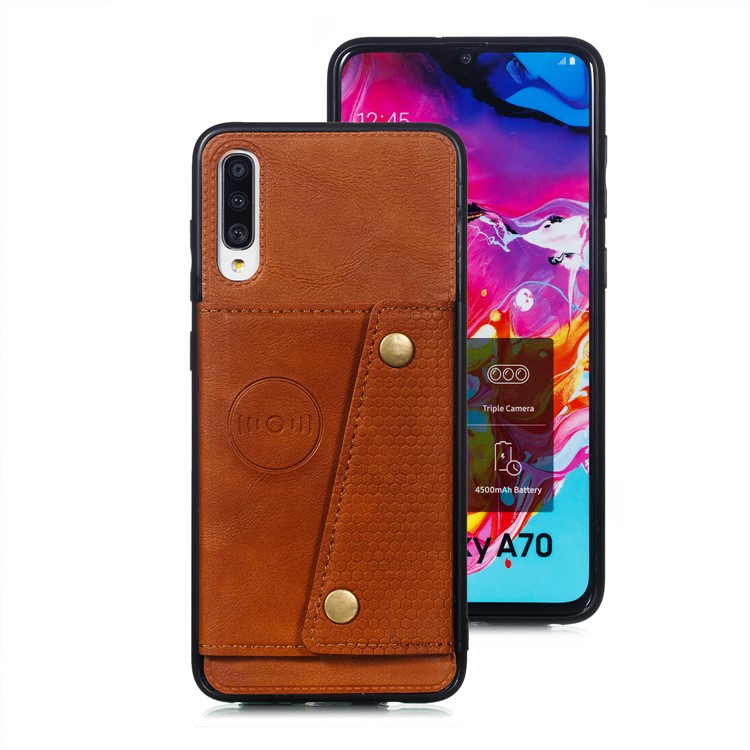 Funda Magnética De Piel De TPU Recubierta De Una Tarjeta De TPU Para Samsung Galaxy A70 - Marrón-2